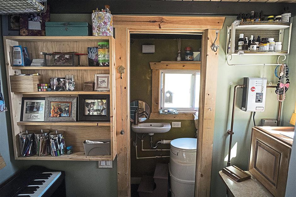 The Kasls’ tiny bathroom includes a composting toilet.